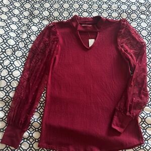 NWT Maurice’s Burgundy Top with Sheer Sleeves - Size Small